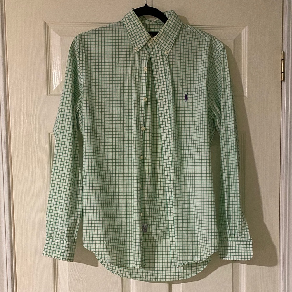 Ralph Lauren Men's Light Green Checkered Shirt
